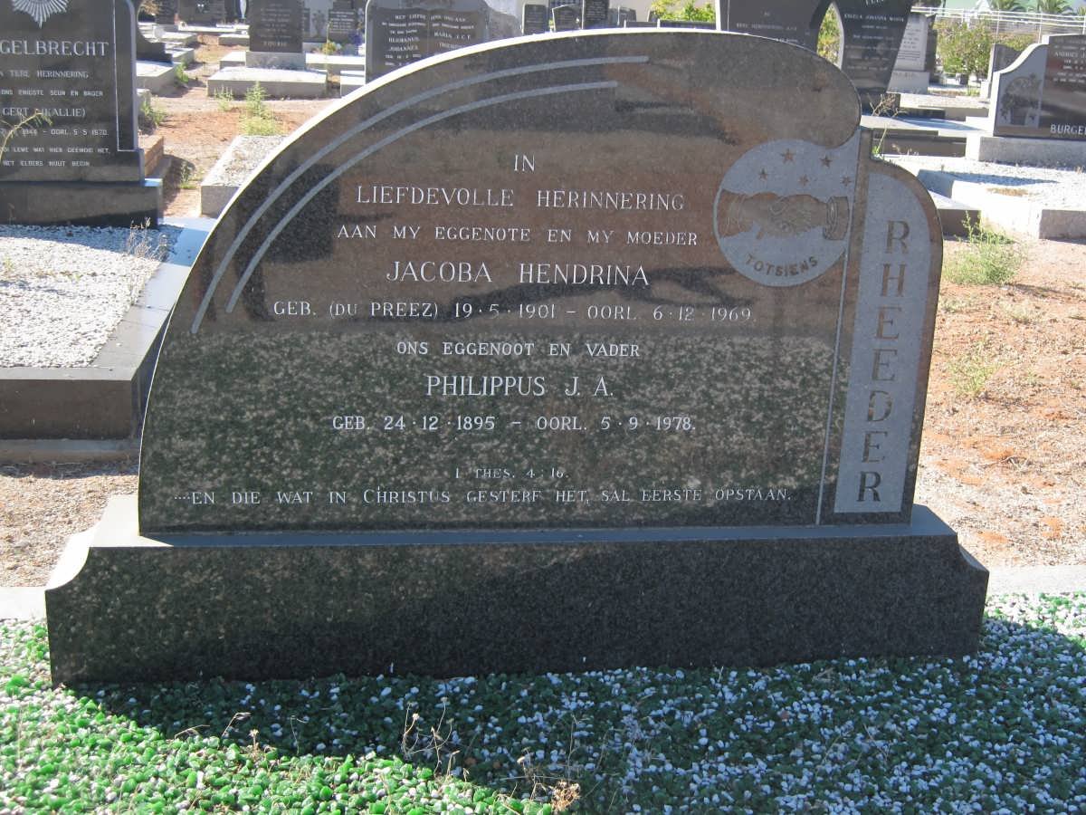 RHEEDER Philippus J.A. 1895-1978 &amp; Jacoba Hendrina DU PREEZ 1901-1969