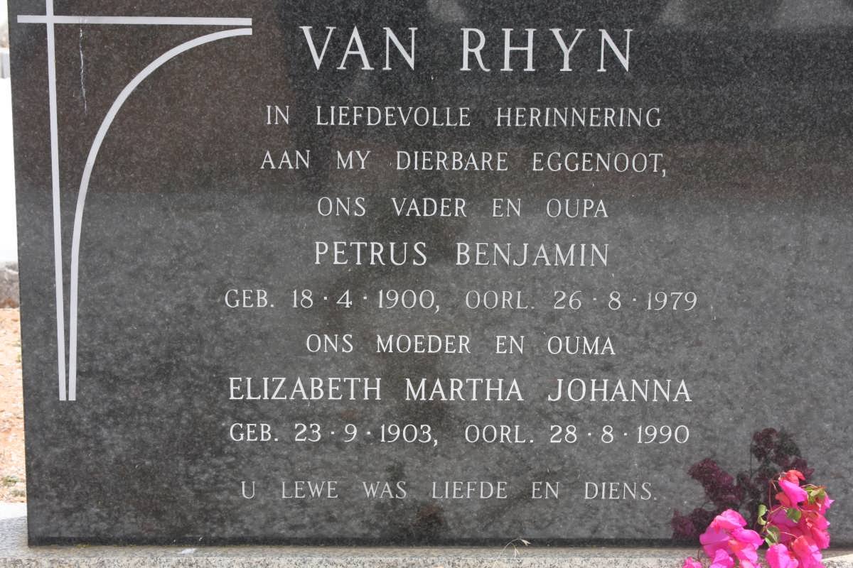 RHYN Petrus Benjamim, van 1900-1979 &amp; Elizabeth Martha Johanna THEART 1903-1990