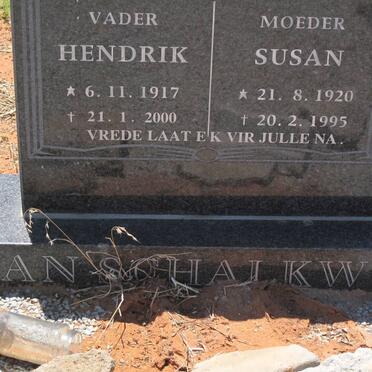 SCHALKWYK Hendrik, van 1917-2000 &amp; Susan 1920-1995