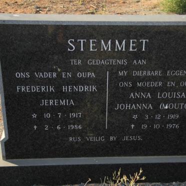 STEMMET Frederik Hendrik Jeremia 1917-1986 &amp; Anna Louisa Johanna MOUTON 1919-1976