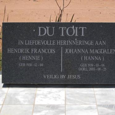 TOIT Hendrik Francois, du 1938- &amp; Johanna Magdalena 1939-2003
