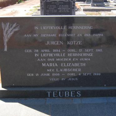 TEUBES Jurgen Kotze 1894-1961 &amp; Maria Elizabeth LAUBSCHER 1908-1999
