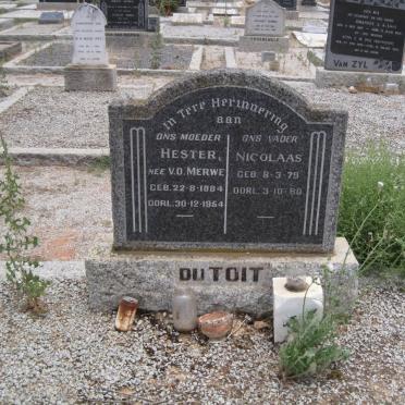 TOIT Nicolaas, du 1879-1980 &amp; Hester V.D. MERWE 1884-1954