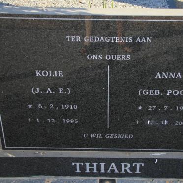 THIART J.A.E. 1910-1995 &amp; Anna  POOL 1914-2000