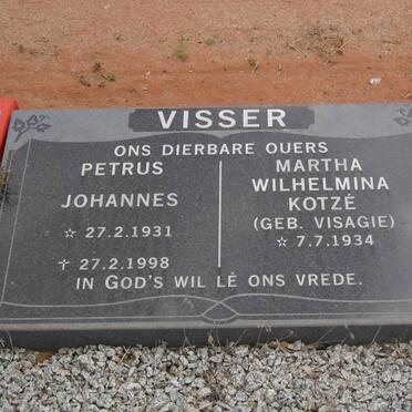 VISSER Petrus Johannes 1931-1998 &amp; Martha Wilhelmina Kotzé VISAGIE 1934-