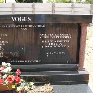 VOGES Everhardus Johannes Jacobus 1950-2006 &amp; Elizabeth Roux DU PLESSIS 1953-
