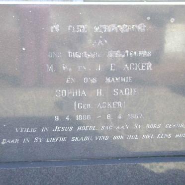 ACKER M.W. :: ACKER J.E. :: SADIE Sophia H. nee ACKER 1888-1967