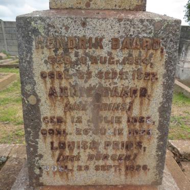 BAARD Hendrik 1854-1927 &amp; Annie PRINS 1863-1926 :: PRINS Louisa nee BURGER -1926