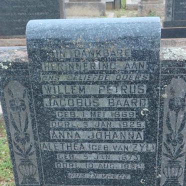 BAARD Willem Petrus Jacobus 1869-1925 &amp; Anna Johanna Aletha VAN ZYL 1873-19?2