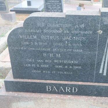 BAARD Willem Petrus Jacobus 1898-19?3 &amp; B.H.M. van der WESTHUIZEN1902-1968