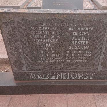 BADENHORST Johannes Petrus 1929-1986 &amp; Judith Hester Susanna 1933-2004