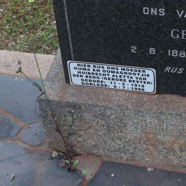 BERG Huibrecht Aletta, van der nee BESTER 1918-1998