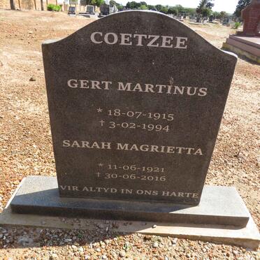 COETZEE Gert Martinus 1915-1994 &amp; Sarah Magrietta 1921-2016