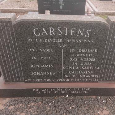 CARSTENS Benjamin Johannes 1913-1991 &amp; Sophia Isabella Catharina DE MILANDER  1911-1982
