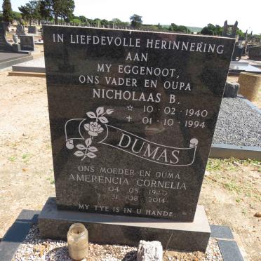 DUMAS Nicholaas B. 1940-1994 &amp; Amerencia Cornelia 1940-2014