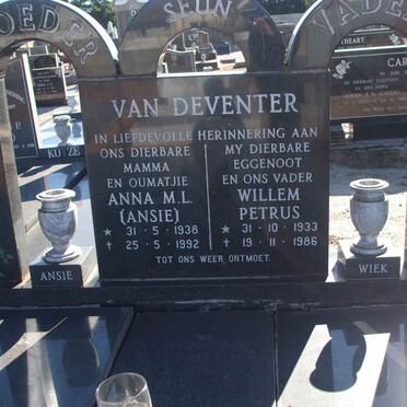 DEVENTER Willem Petrus, van 1933-1986 &amp; Anna M.L. 1938-1992