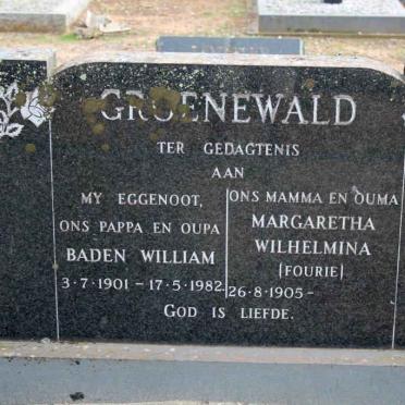 GROENEWALD Baden William 1901-1982 &amp; Margaretha Wilhelmina FOURIE 1905-
