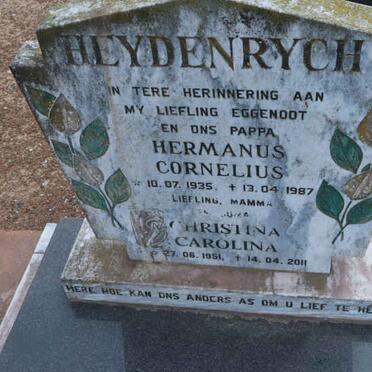 HEYDENRYCH Hermanus Cornelius 1935-1987 &amp; Christina Carolina 1951-2011