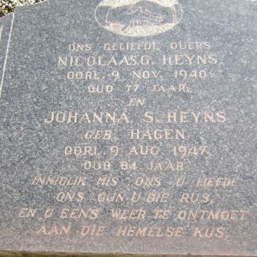 HEYNS Nicolaas  -1940 &amp; Johanna S. HAGEN  -1947 