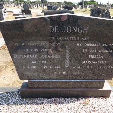 JONGH Coenraad Johannes Basson, de 1912-1988 &amp; Sibella Margaretha 1917-1994