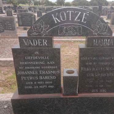 KOTZE Johannes Erasmus Petrus Barend 1900-1961 &amp; Hilda Aletta Susanna LAUBSCHER 1903-1995