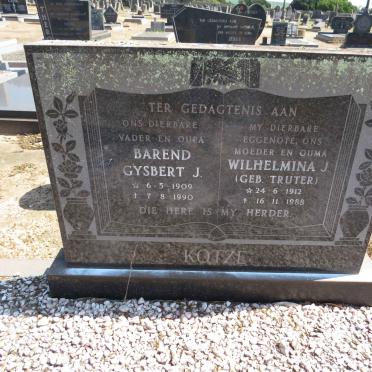 KOTZE Barend Gysbert J. 1909-1990 &amp; Wilhelmina J. TRUTER 1912-1988