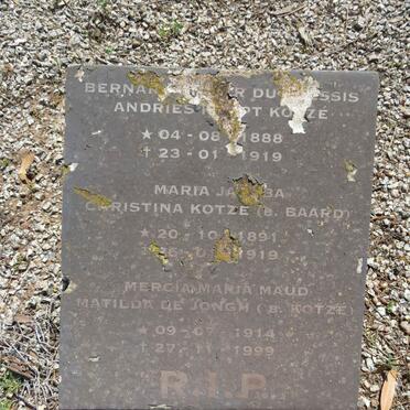 KOTZÉ Bernar? Du Plessis Andries Haupt 1888-1919 &amp; Maria Jacoba Christina BAARD 1891-1919