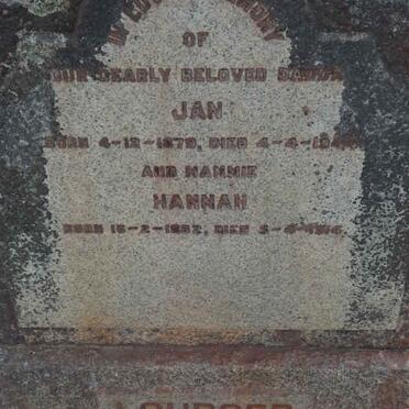 LOUBSER Jan 1879-1944 &amp; Hannah 1882-1914