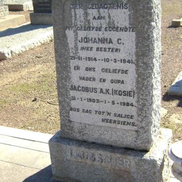LAUBSCHER Jacobus A.K. 1903-1984 &amp; Johanna C. BESTER 1914-1941