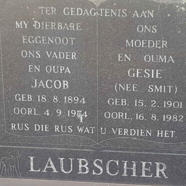 LAUBSCHER Jacob 1894-1974 &amp; Gesie SMIT 1901-1982