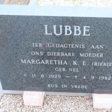 LUBBE Margaretha K.E.nee NEL 1929-1982