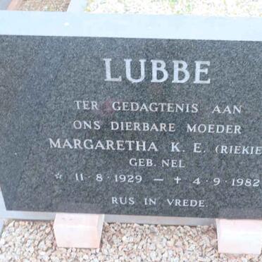 LUBBE Margaretha K.E.nee NEL 1929-1982