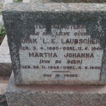 LAUBSCHER Dirk L.E. 1860-1944 &amp; Martha Johanna DE BEER 1965-1948
