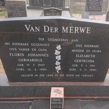 MERWE Floris Johannes Gerhardus, van der 1907-1980 &amp; Elizabeth Gertruida 1911-1990