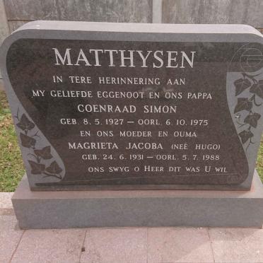MATTHYSEN Coenraad Simon 1927-1975 &amp; Magrieta Jacoba HUGO 1931-1988