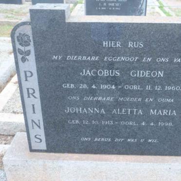 PRINS Jacobus Gideon 1904-1960 &amp; Johanna Aletta Maria 1913-1998