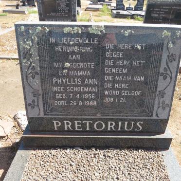 PRETORIUS Phyllis Ann nee SCHOEMAN 1956-1988