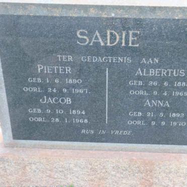 SADIE Albertus 1888-1969 :: SADIE Pieter 1890-1967 :: SADIE Jacob 1894-1968  SADIE Anna 1892-1970