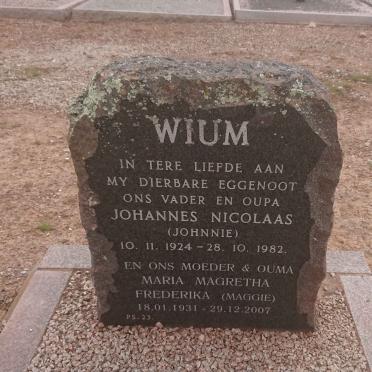 WIUM Johannes Nicolaas 1924-1982 &amp; Maria Magretha Frederika 1931-2007