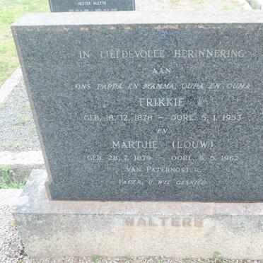 WALTERS Frikkie 1878-1953 &amp; Martjie LOUW 1879-1962