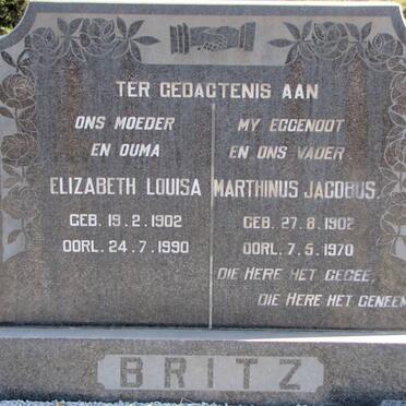 BRITZ Marthinus Jacobus 1902-1970 &amp; Elizabeth Louisa 1902-1990
