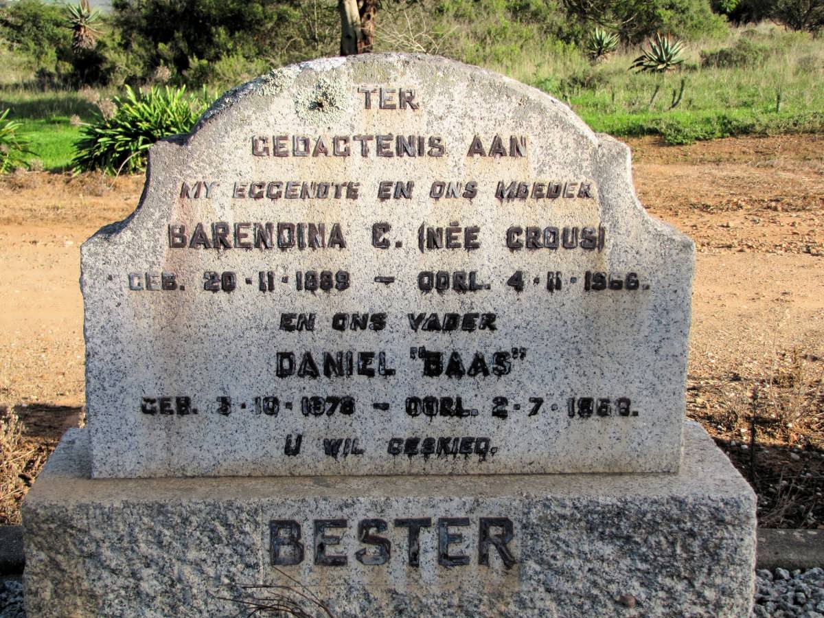 BESTER Daniel 1878-1968 &amp; Barendina C. CROUS 1889-1966