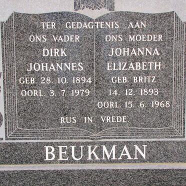 BEUKMAN Dirk Johannes 1894-1979 &amp; Johanna Elizabeth BRITZ 1893-1968