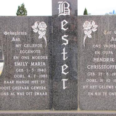 BESTER Hendrik Chrisstoffel 1937-1991 &amp; Emily Maria 1940-1983