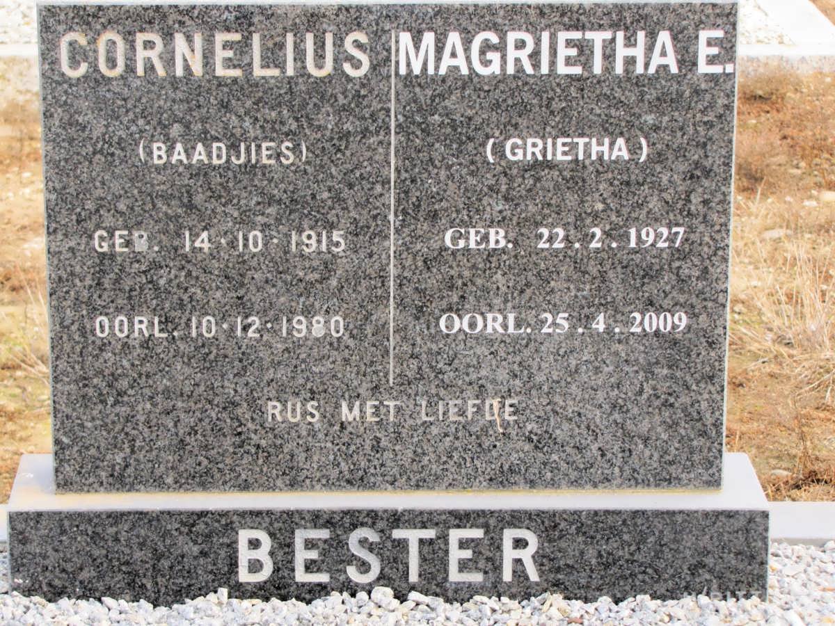 BESTER Cornelius 1915-1980 &amp; Magrietha E. 1927-2009