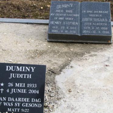DUMINY Henry Stephen 1903-1975 &amp; Judith Susara J. ALBERTS 1908-1980 :: DUMINY Judith 1933-2004