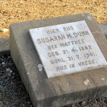 DUNN Susarah M. nee MATTHEE 1882-1961