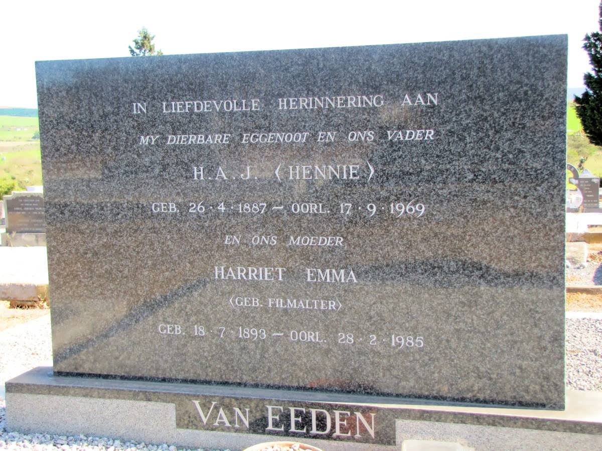 EEDEN H.A.J., van 1887-1969 &amp; Harriet Emma FILMALTER 1893-1985