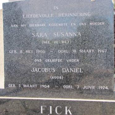 FICK Jacobus Daniel 1904-1974 &amp; Sara  Susanna de WET 1905-1967