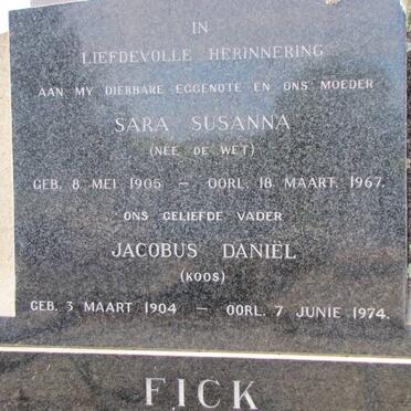 FICK Jacobus Daniel 1904-1974 &amp; Sara  Susanna de WET 1905-1967